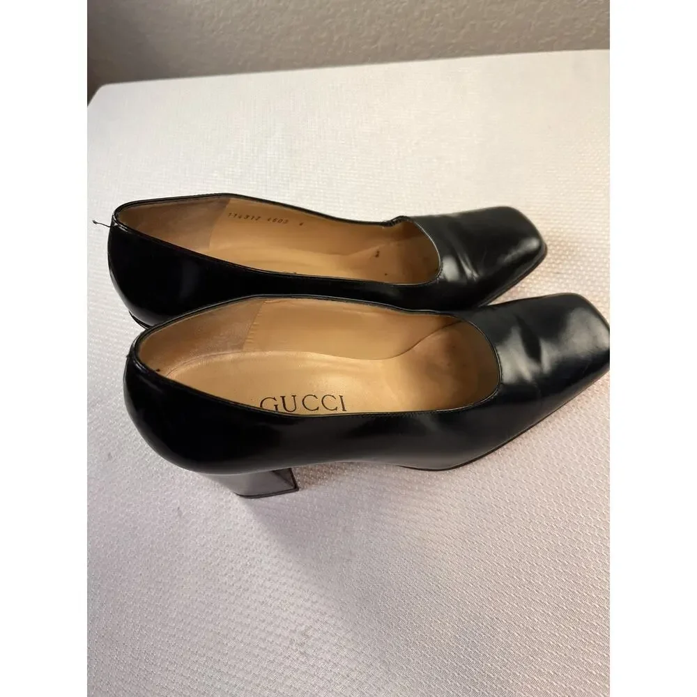 Gucci Size 4‎ Women's Square Toe Leather Pumps in Black - Picture 6 of 11